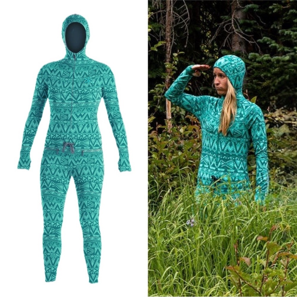 Air Blaster Classic Ninja Suit Teal Green Tribal Aztec Hooded Base layer XS